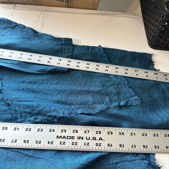 Womens Open Front Linen Cardigan Frayed Edges Italy Medium Teal Blue Lagenlook - Picture 7 of 11